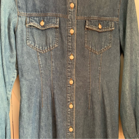 Vintage Denim Maxi Dress Button Down Perfect Western Dress 100% Cotton - Picture 7 of 14